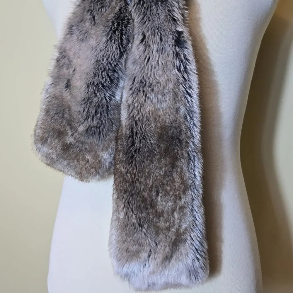 Faux Fur Stole‎ Scarf Holiday Restoration Hardware Brown Gray